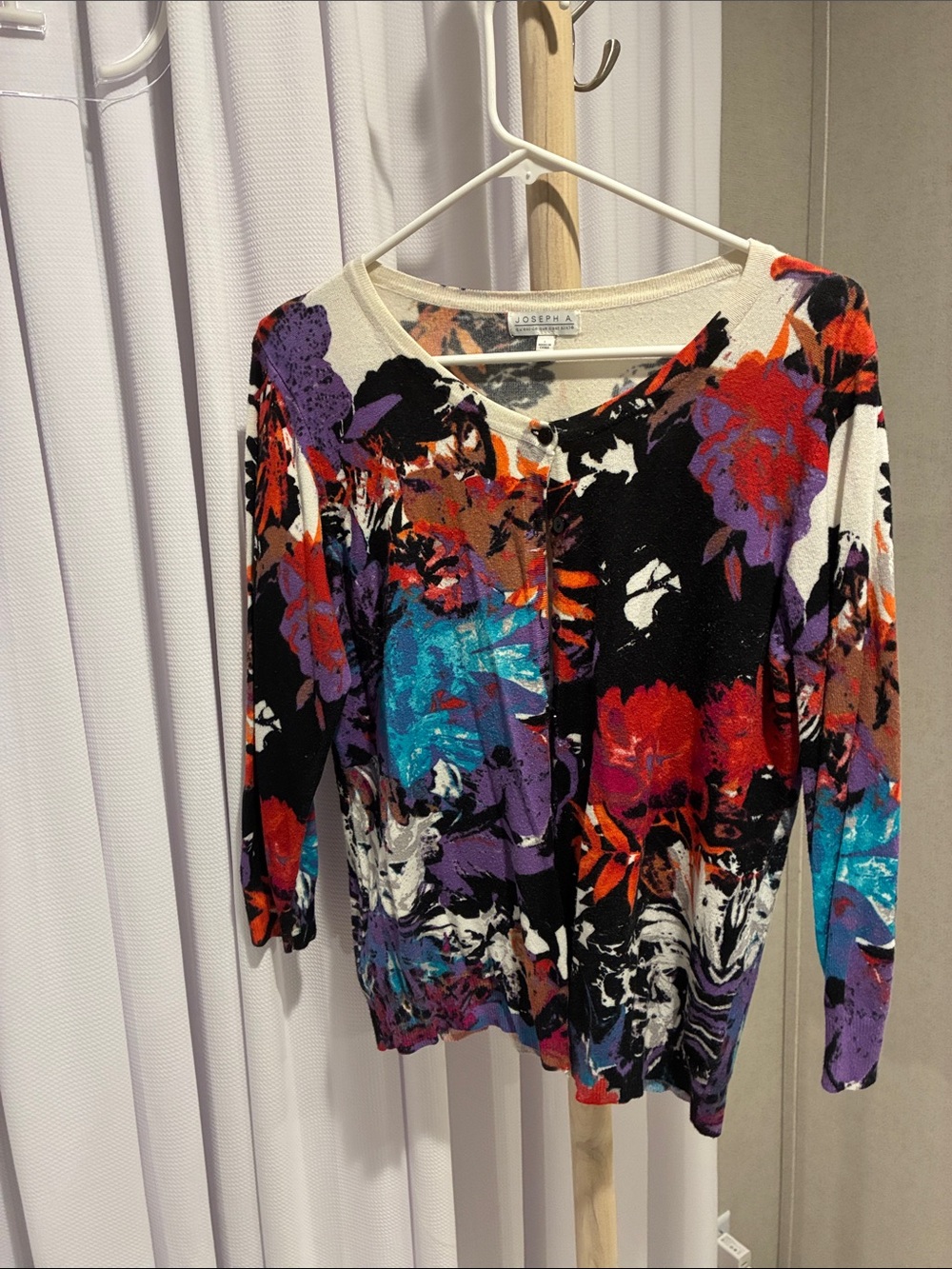 Joseph A Floral Multicolor Button-Front Cardigan — Black, Red, Purple, Turquoise